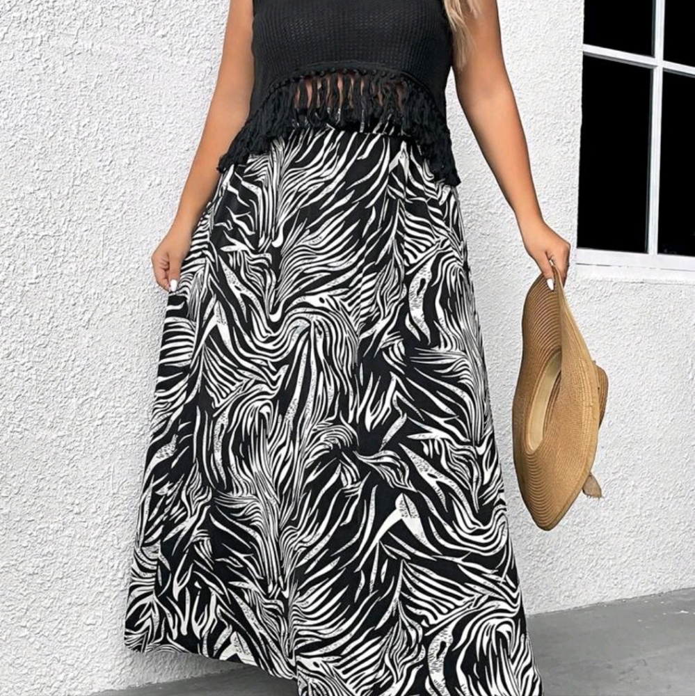 SHEIN 2XL Fringe Hem Tank Top & Zebra Print Skirt - Picture 9 of 17